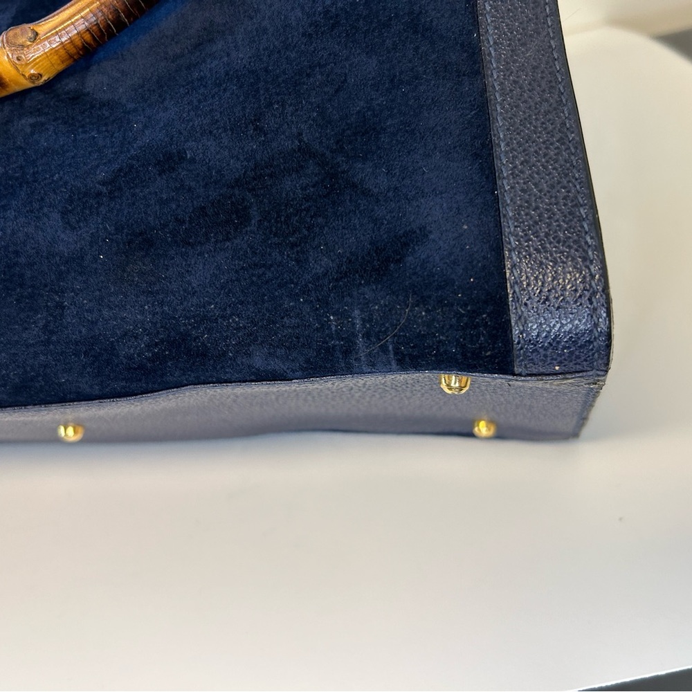 Vintage Gucci Diana bag bamboo handle navy blue leather and suede - Picture 10 of 15